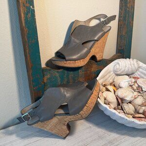 Franco Sarto Wedge Leather Peep Toes - 8